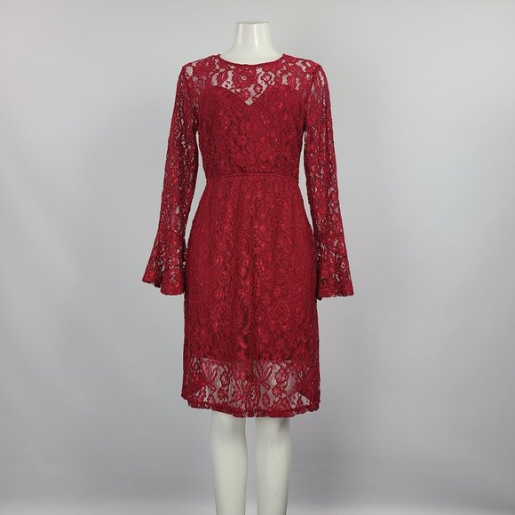 Wildfire Dresses & Skirts - Wildfire Red Lace Belle Sleeve Midi Dress Size M